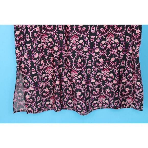 NATORI CAFTAN ROBE LOUNGING DRESS SIZE SMALL BLACK WITH PINK FLORAL PRINT - Picture 3 of 6